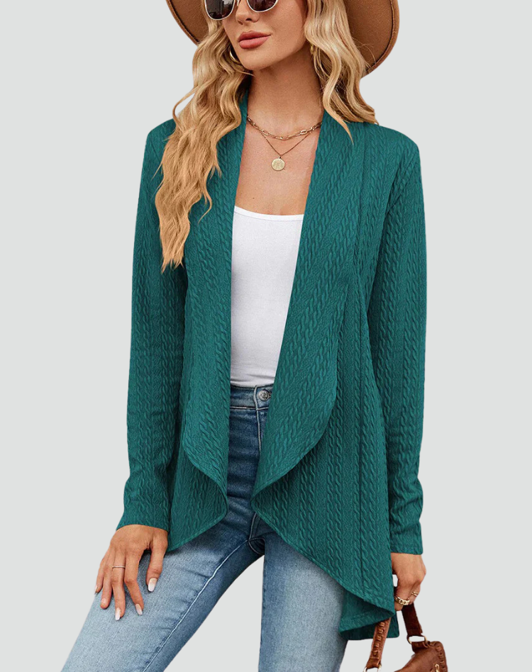 Women's Ribbed Knit Cardigan with Pleated Front – Casual Style – BN