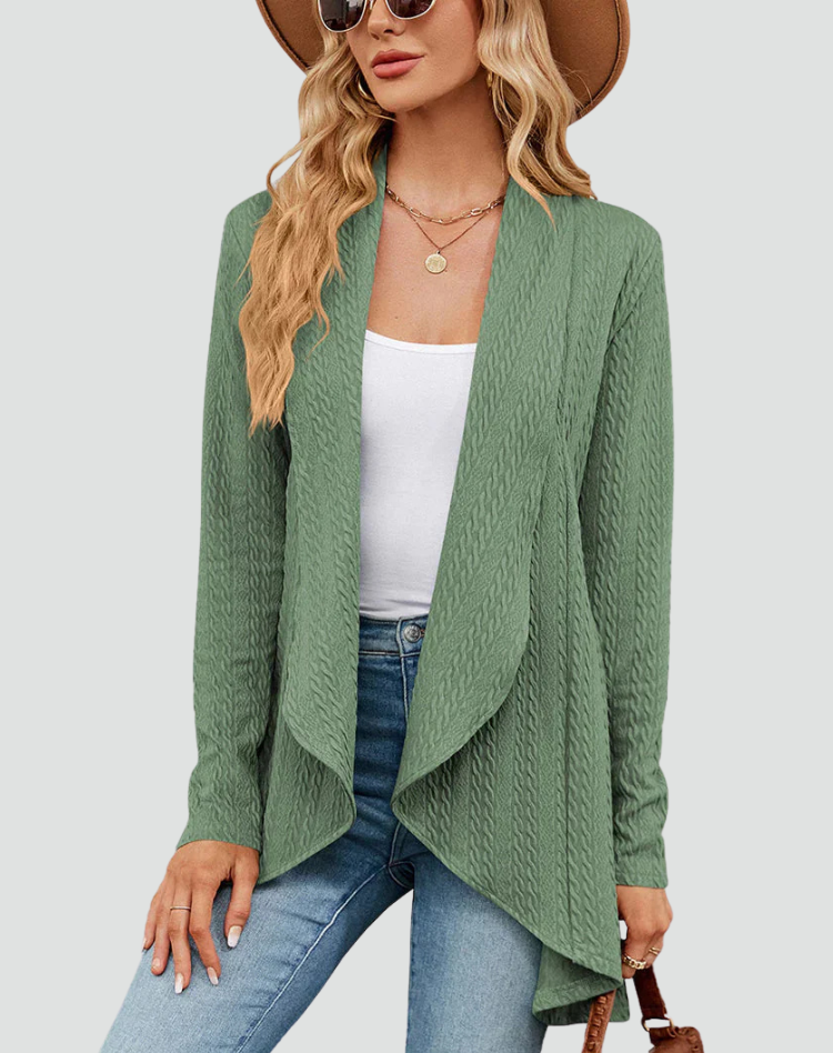 Women's Ribbed Knit Cardigan with Pleated Front – Casual Style – BN