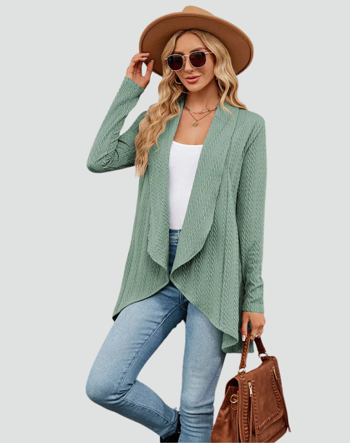 Women's Ribbed Knit Cardigan with Pleated Front – Casual Style – BN