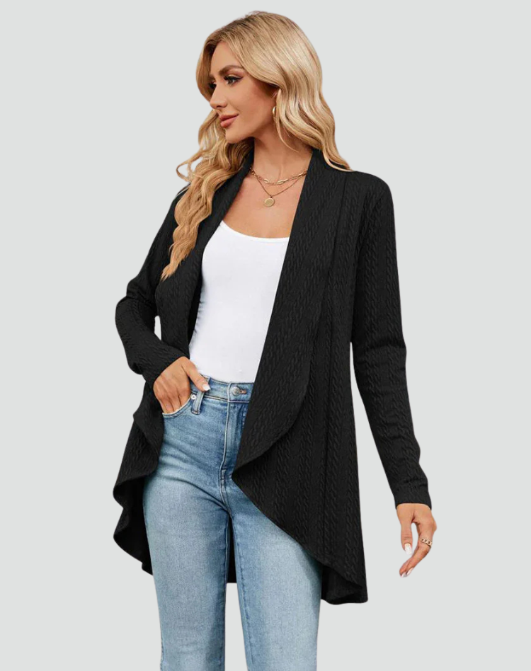 Women's Ribbed Knit Cardigan with Pleated Front – Casual Style – BN
