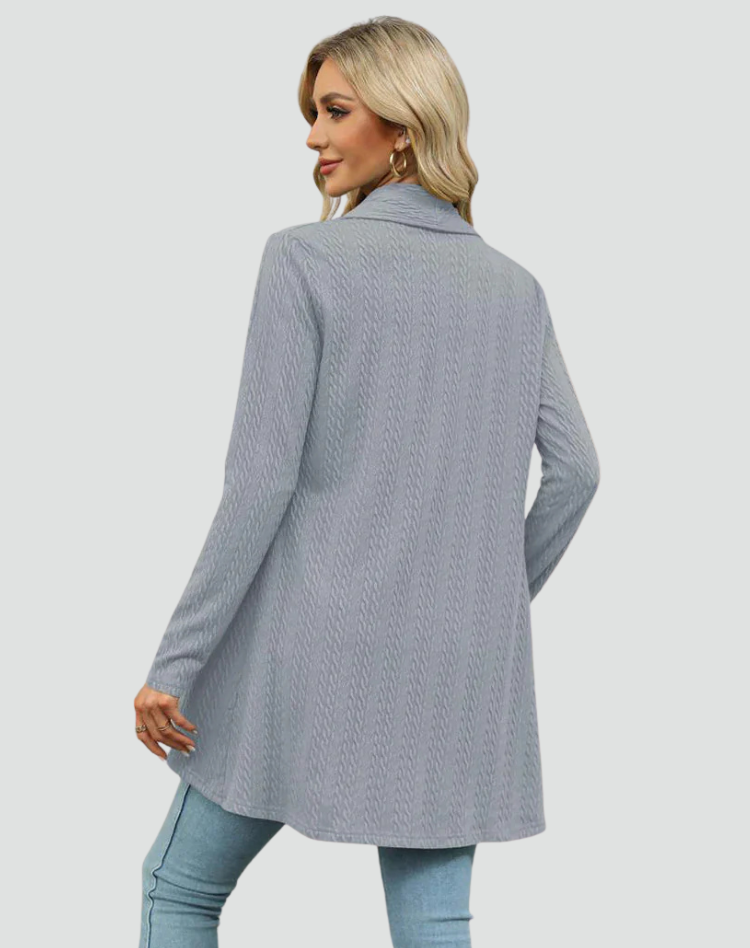 Women's Ribbed Knit Cardigan with Pleated Front – Casual Style – BN