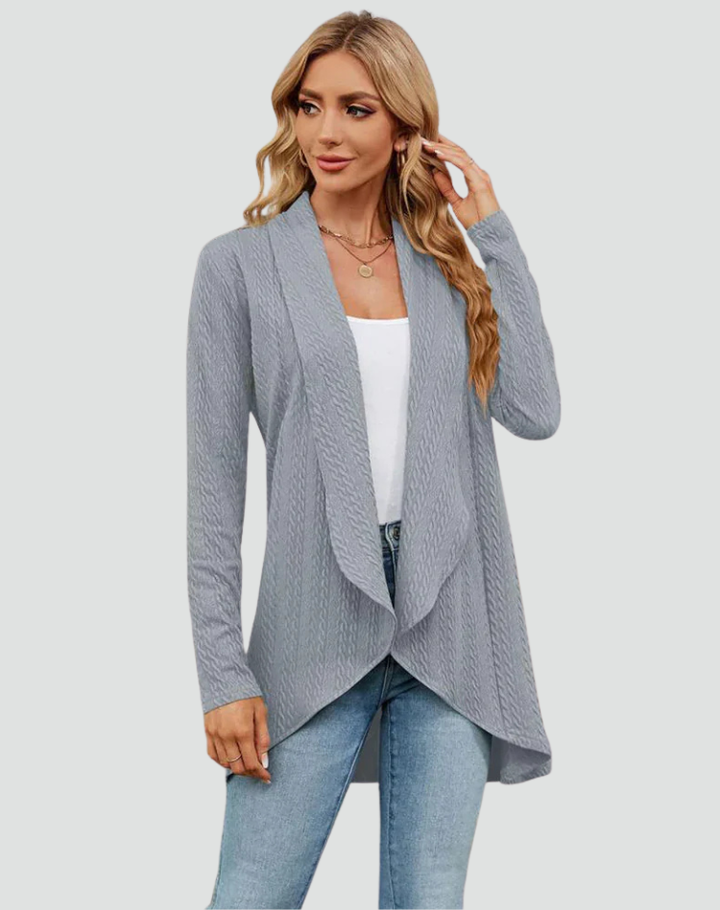 Women's Ribbed Knit Cardigan with Pleated Front – Casual Style – BN