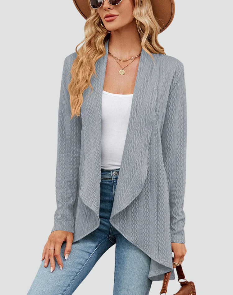 Women's Ribbed Knit Cardigan with Pleated Front – Casual Style – BN