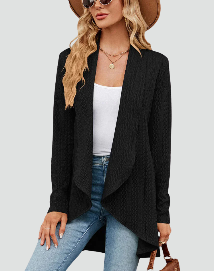 Women's Ribbed Knit Cardigan with Pleated Front – Casual Style – BN