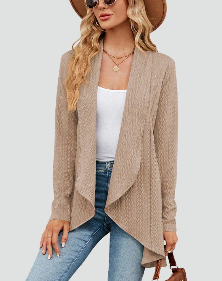 Women's Ribbed Knit Cardigan with Pleated Front – Casual Style – BN