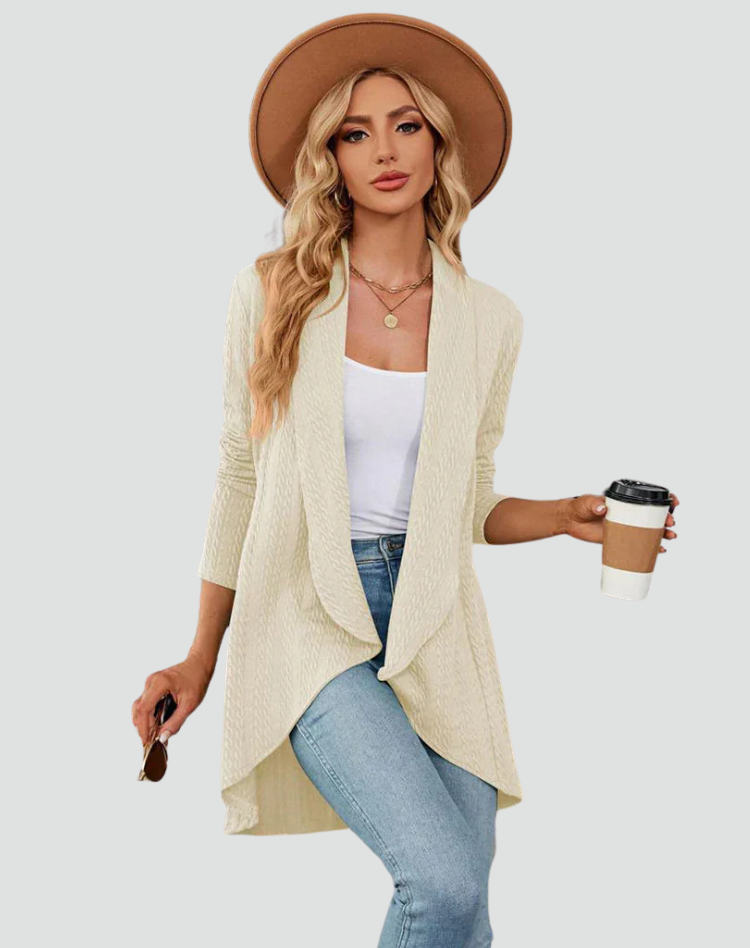 Women's Ribbed Knit Cardigan with Pleated Front – Casual Style – BN