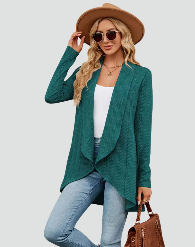 Women's Ribbed Knit Cardigan with Pleated Front – Casual Style – BN