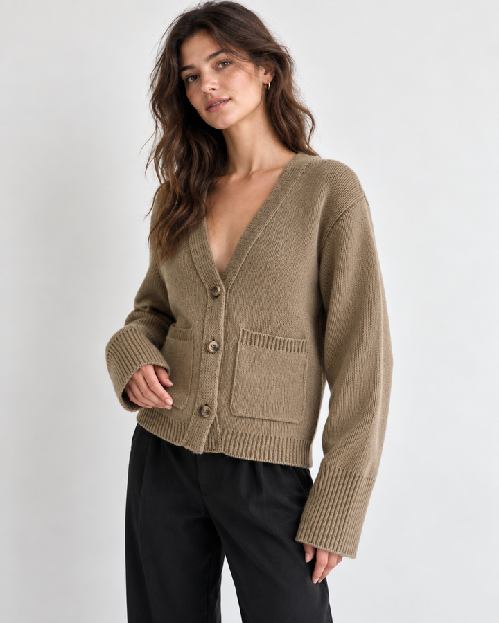 Women's Casual Short V-Neck Cardigan with Pockets – BN