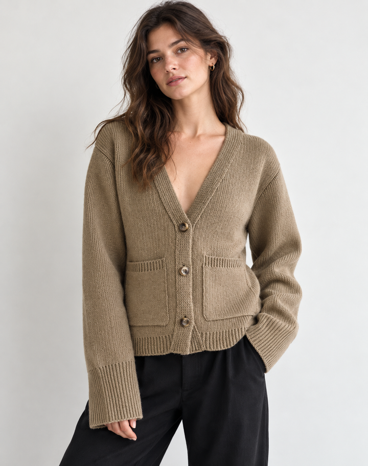 Women's Casual Short V-Neck Cardigan with Pockets – BN