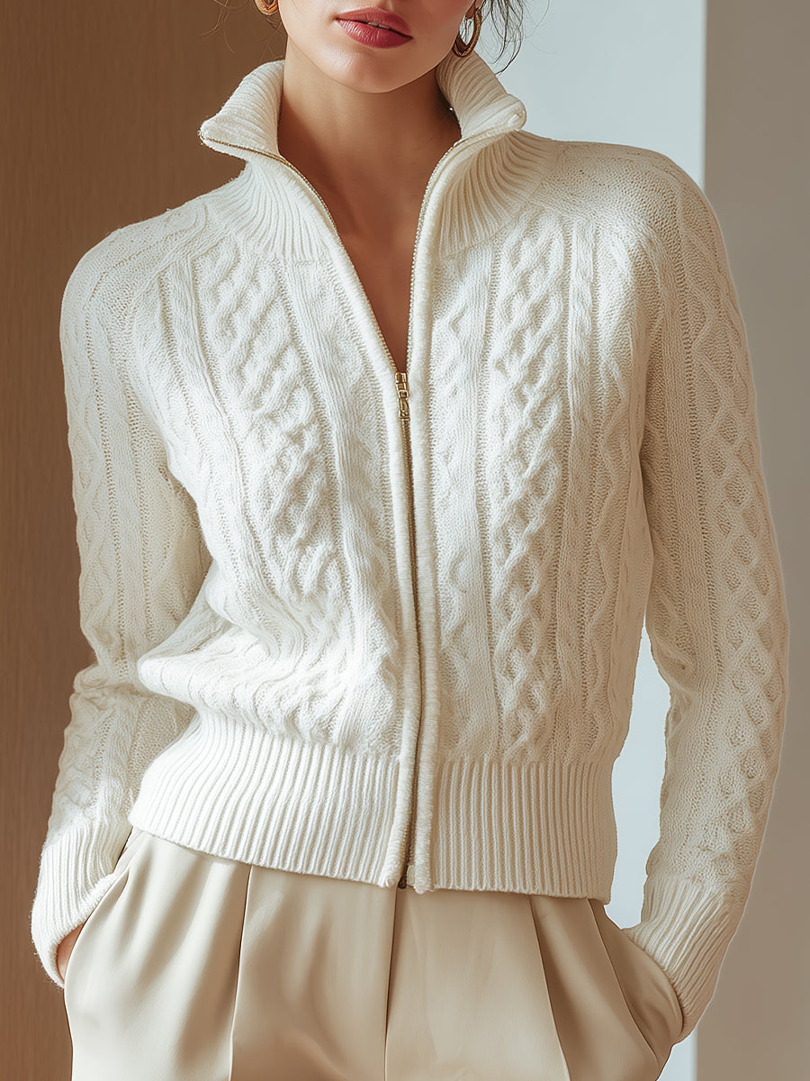 Women's Short Cable Knit Gilet with High Collar and Zip – Perfect for the Office – BN