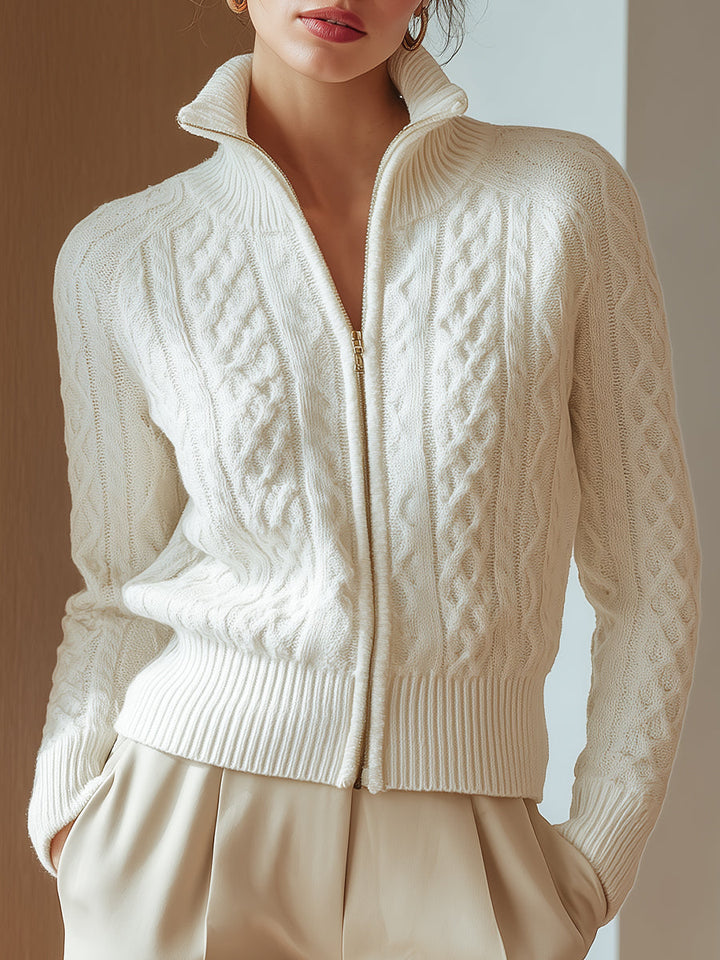 Women's Short Cable Knit Gilet with High Collar and Zip – Perfect for the Office – BN