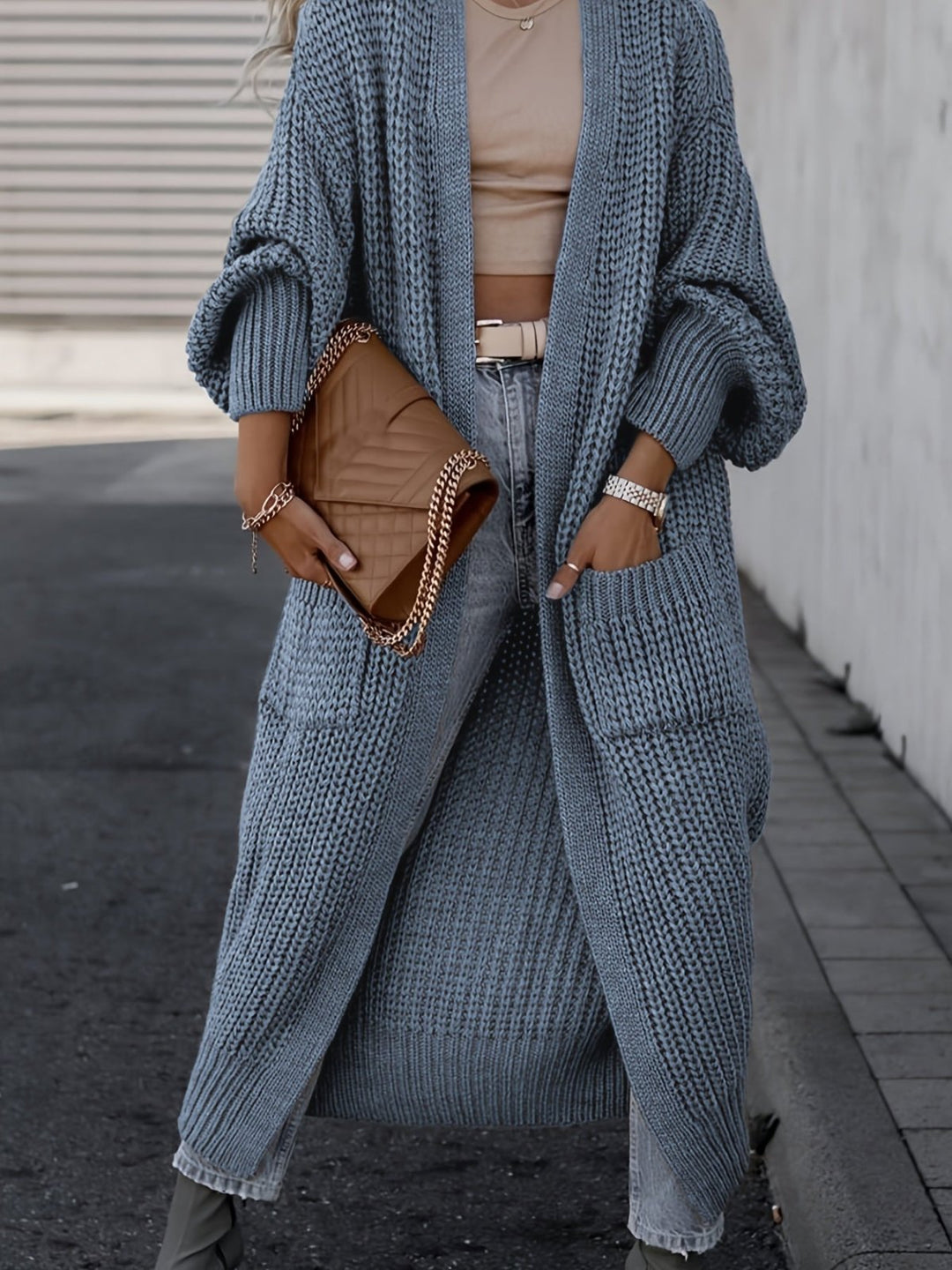 Casual Long Open Front Cardigan with Pockets – BN