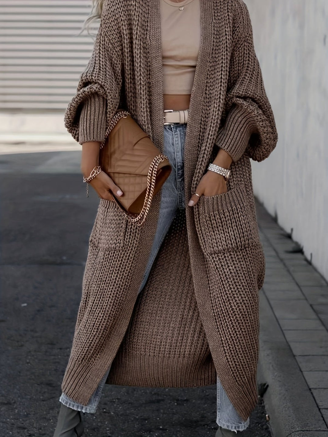 Casual Long Open Front Cardigan with Pockets – BN