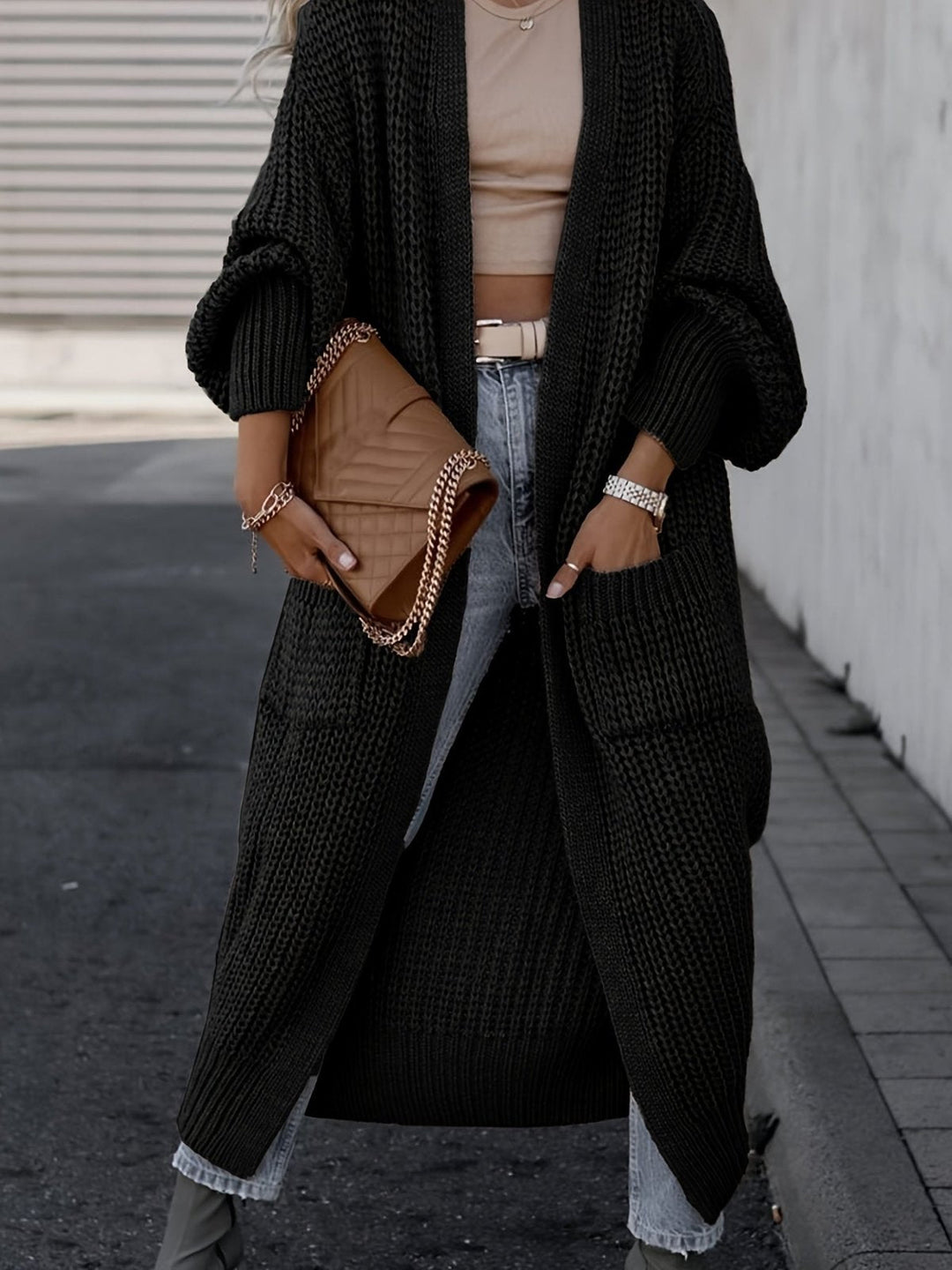 Casual Long Open Front Cardigan with Pockets – BN
