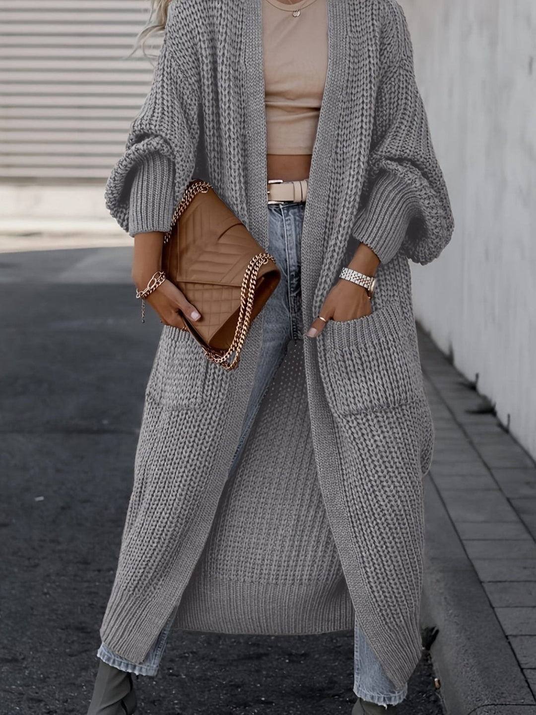 Casual Long Open Front Cardigan with Pockets – BN