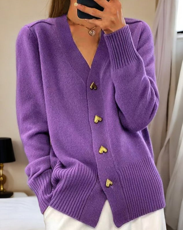 Casual Women's Cardigan with Heart-Shaped Buttons – BN