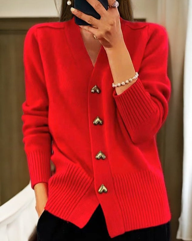 Casual Women's Cardigan with Heart-Shaped Buttons – BN