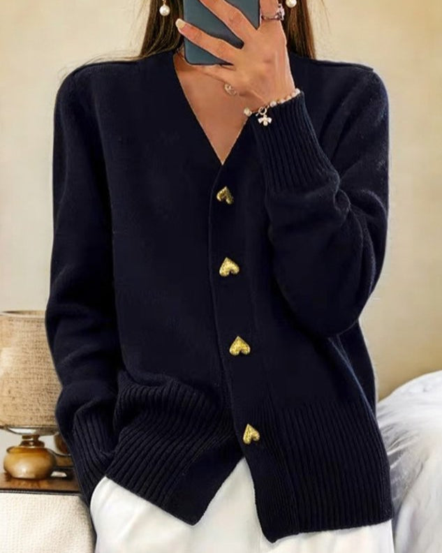 Casual Women's Cardigan with Heart-Shaped Buttons – BN
