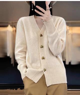 Casual Women's Cardigan with Heart-Shaped Buttons – BN