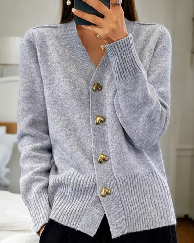 Casual Women's Cardigan with Heart-Shaped Buttons – BN