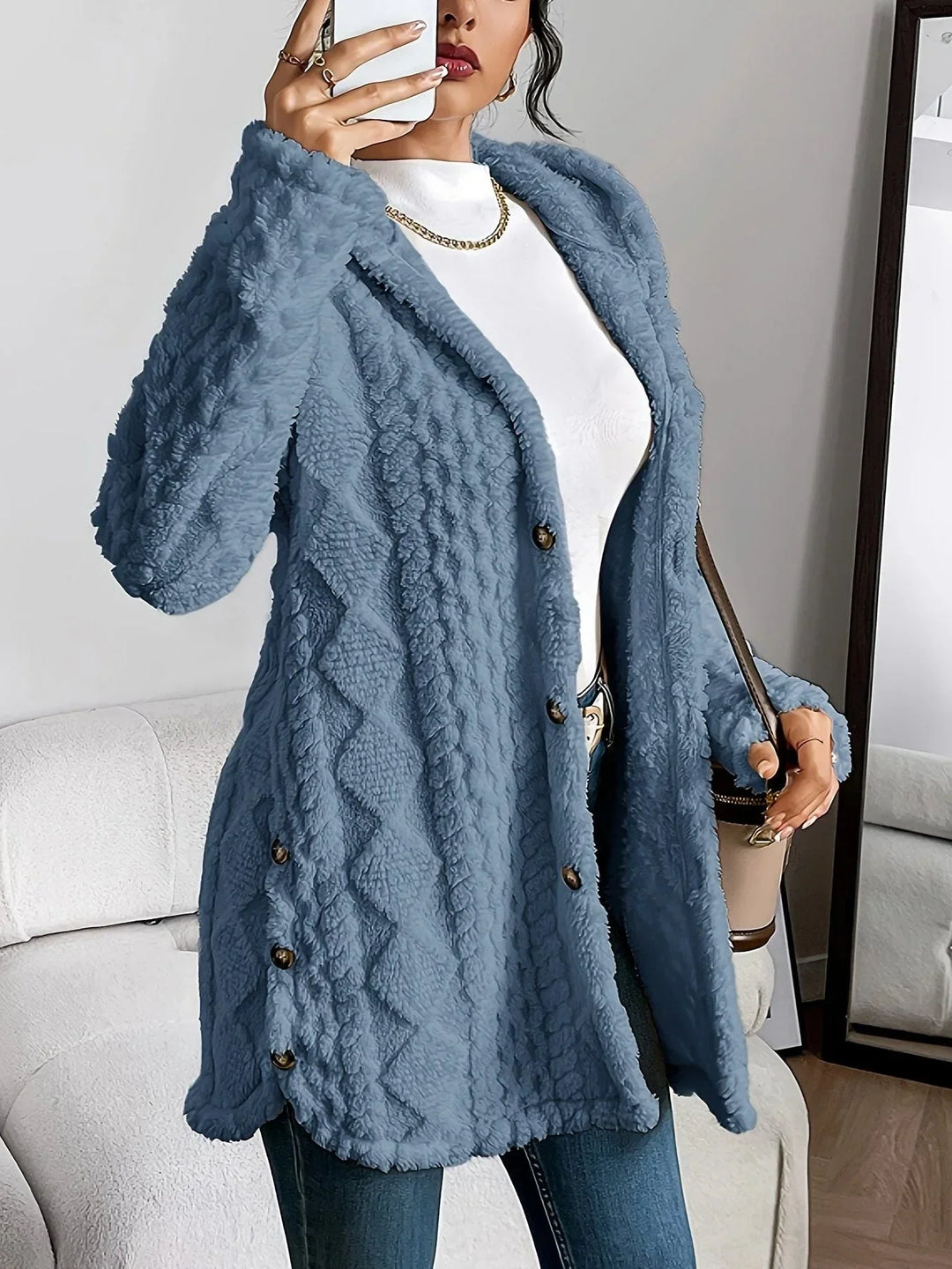 Casual Women's Hooded Oversized Fleece Gilet with Buttons – BN