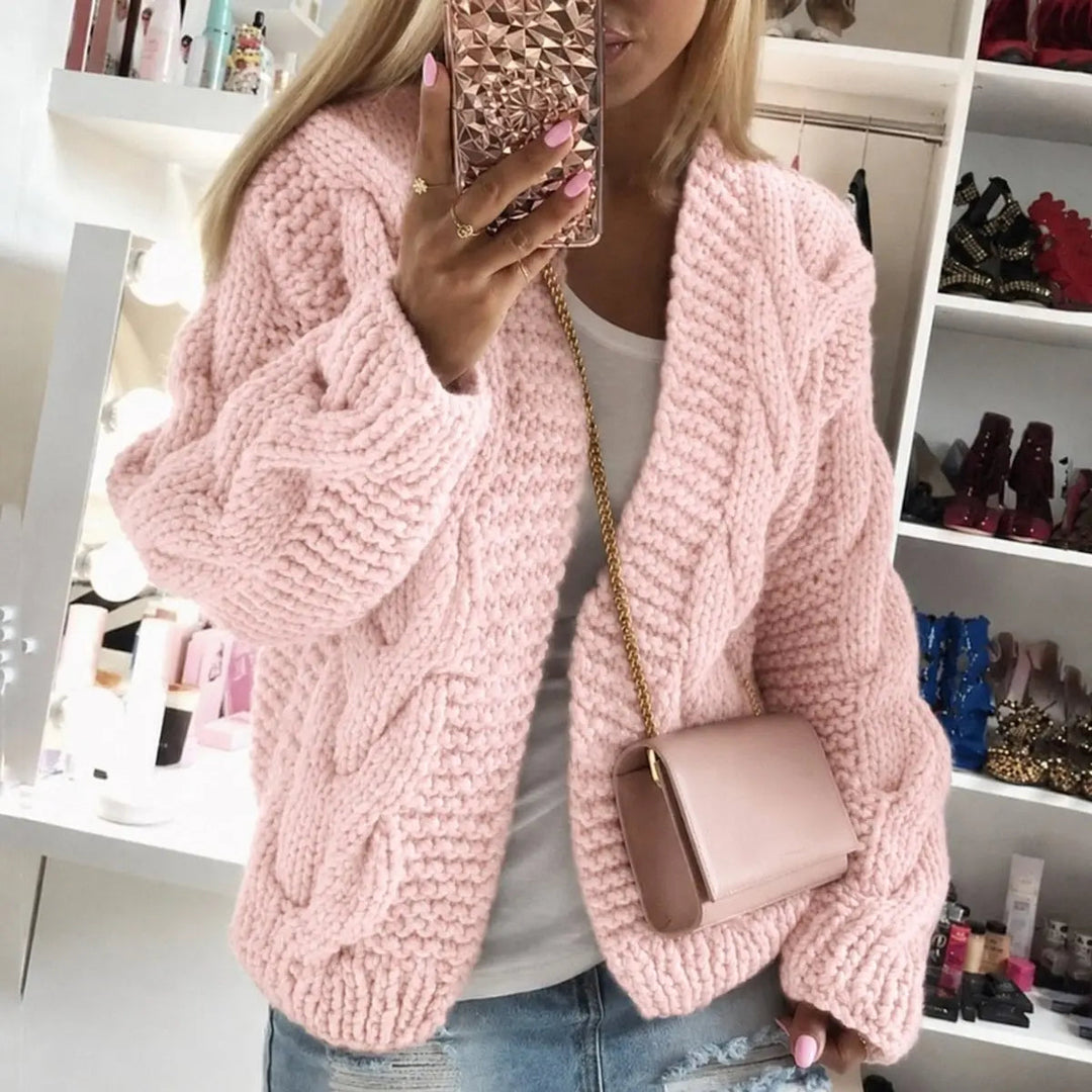 Casual Women's Oversized Chunky Cable Knit Open Cardigan - BN
