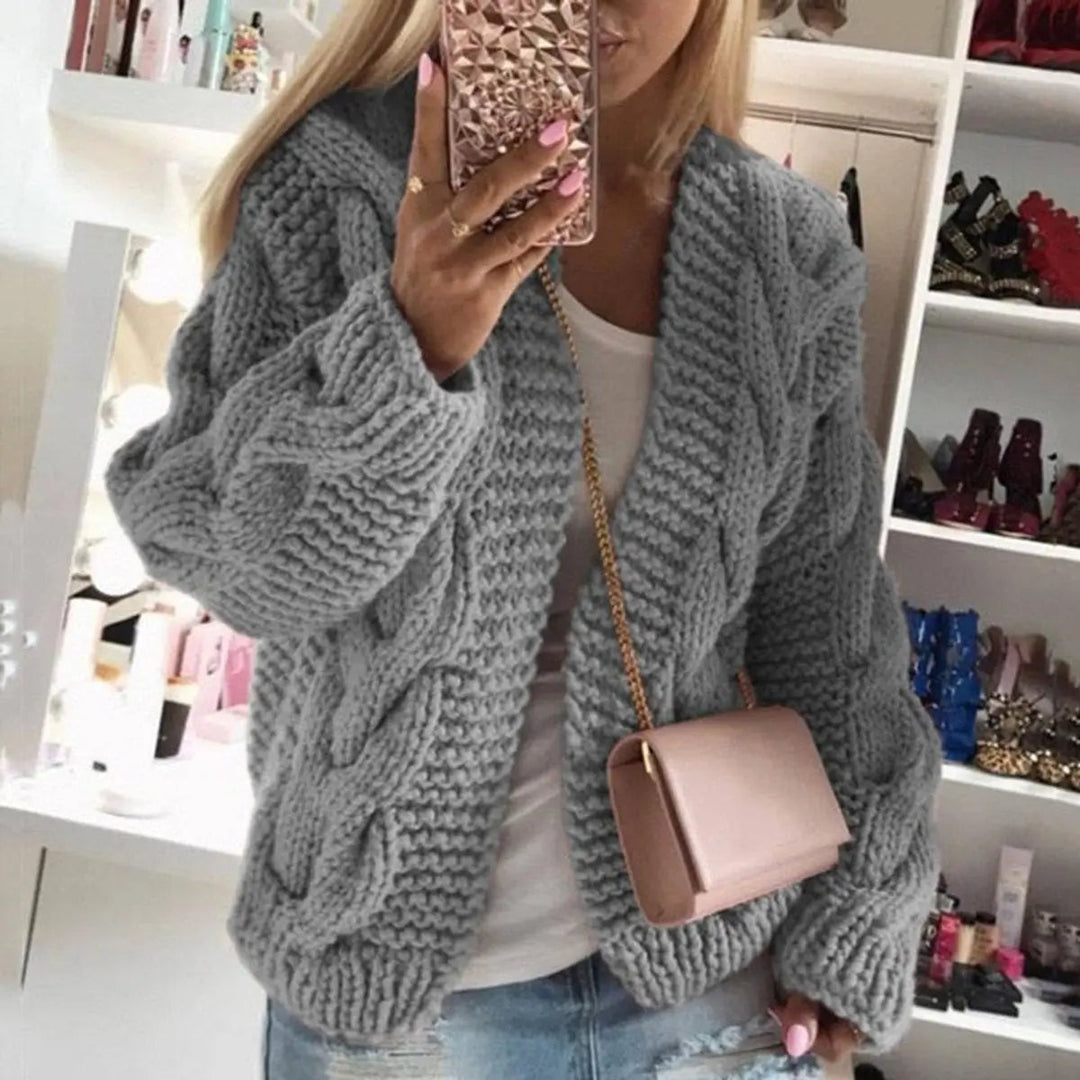 Casual Women's Oversized Chunky Cable Knit Open Cardigan - BN