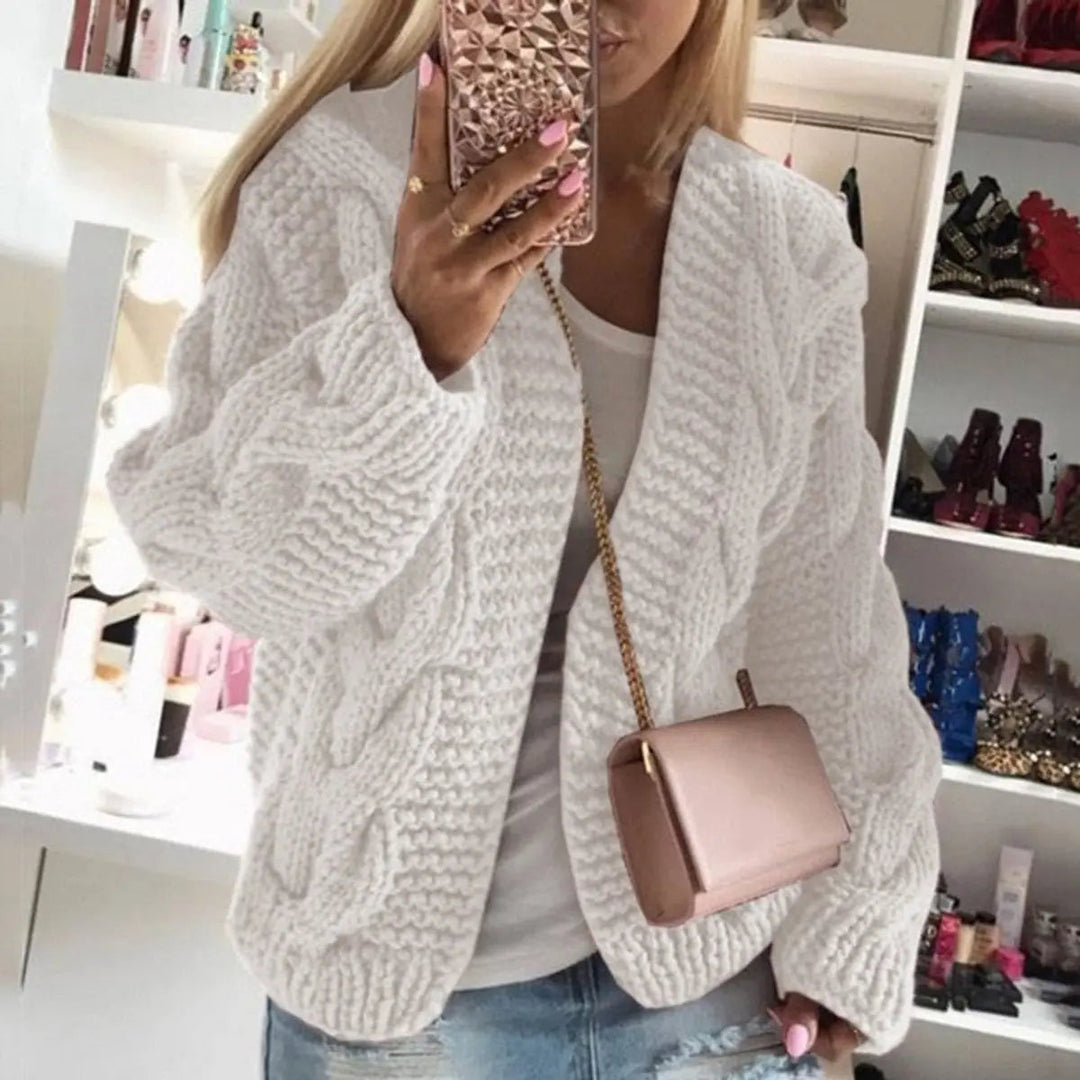 Casual Women's Oversized Chunky Cable Knit Open Cardigan - BN