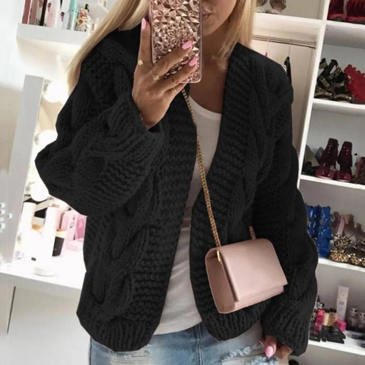 Casual Women's Oversized Chunky Cable Knit Open Cardigan - BN