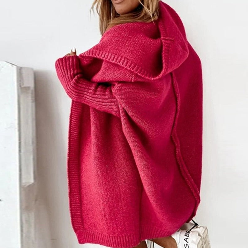 Women's Oversized Hooded Knitted Cardigan – Casual Style – BN