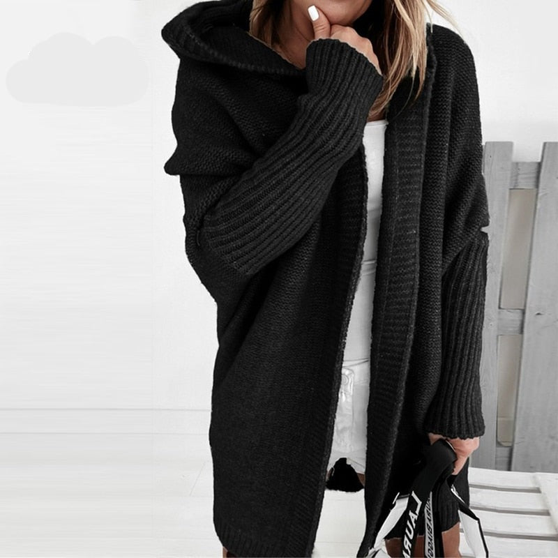 Women's Oversized Hooded Knitted Cardigan – Casual Style – BN