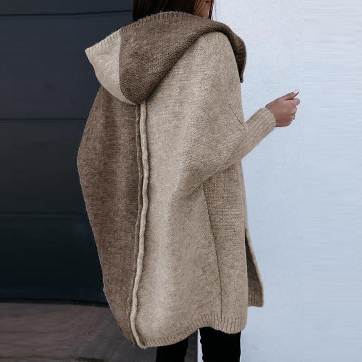 Casual Women's Hooded Wool Cardigan with Patchwork Design – BN