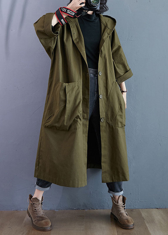 Bea | Hooded Military Green Trench Coat