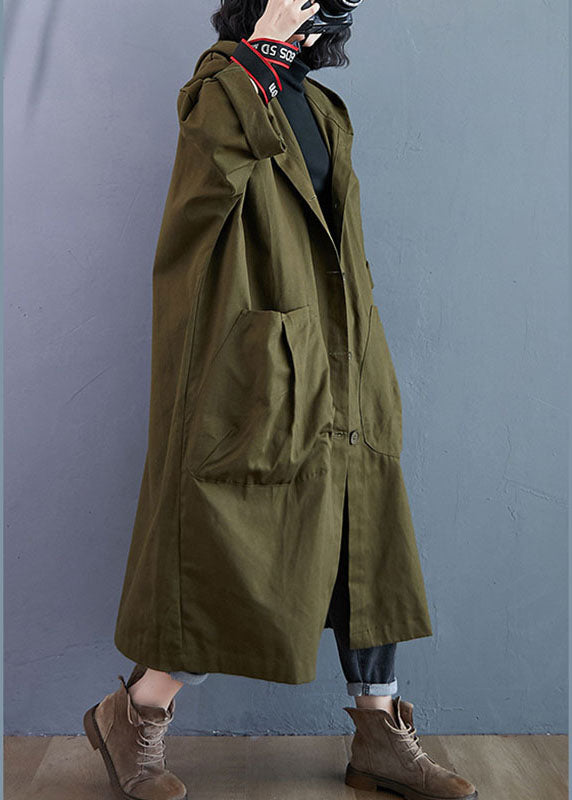Bea | Hooded Military Green Trench Coat