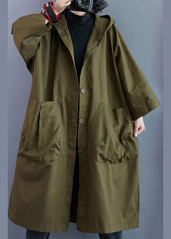 Bea | Hooded Military Green Trench Coat