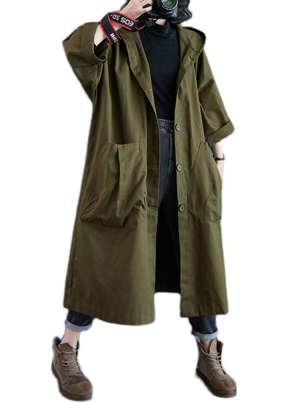 Bea | Hooded Military Green Trench Coat