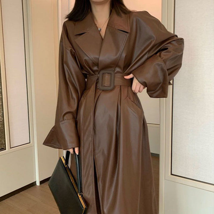 Leanna | Belted Leather Trench Coat