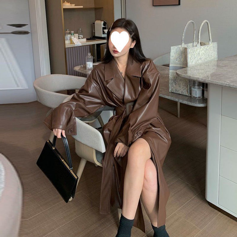 Leanna | Belted Leather Trench Coat