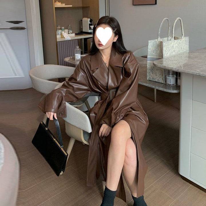 Leanna | Belted Leather Trench Coat