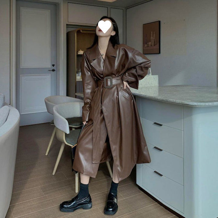 Leanna | Belted Leather Trench Coat