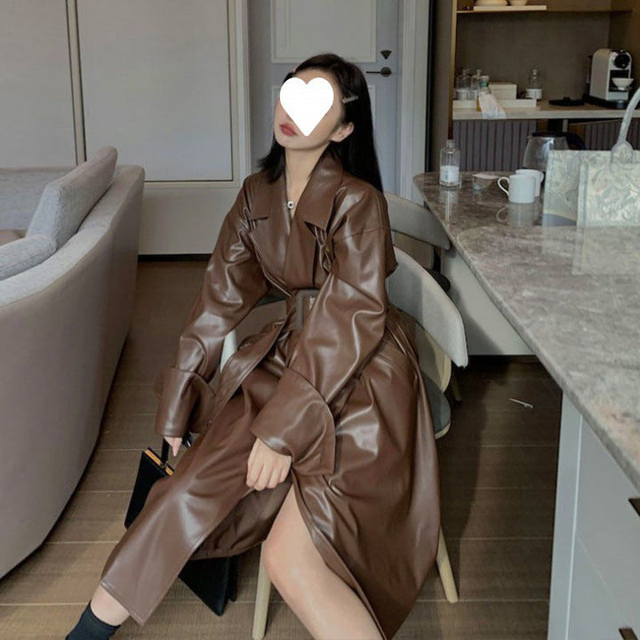 Leanna | Belted Leather Trench Coat
