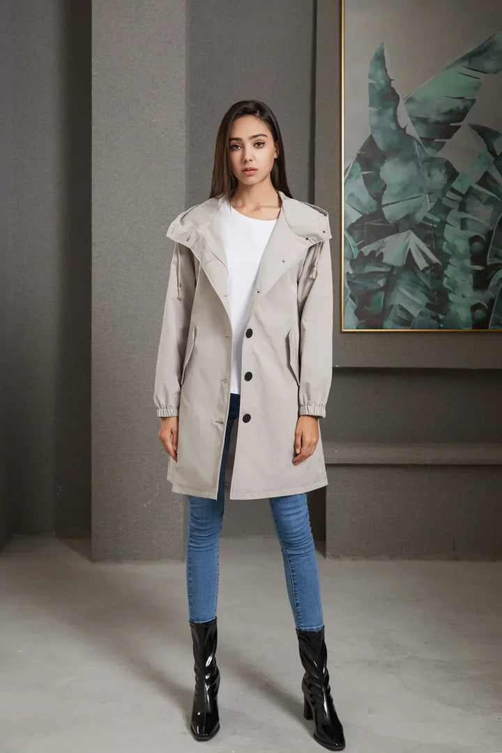 Pebbles | Hooded Trench Coat with Button Details