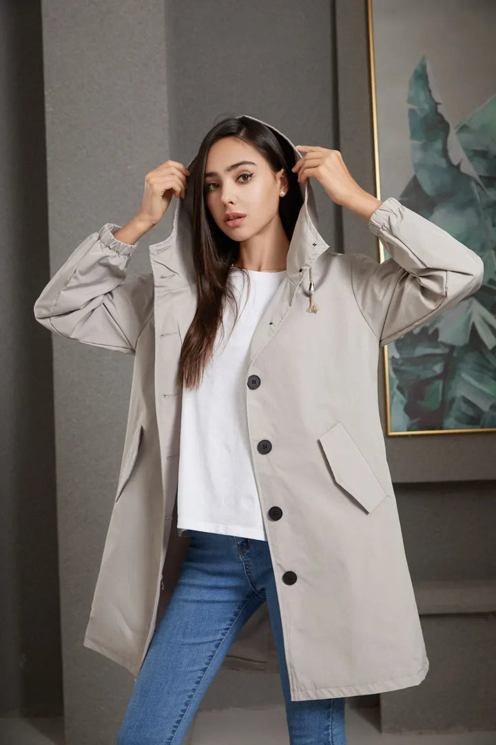 Pebbles | Hooded Trench Coat with Button Details