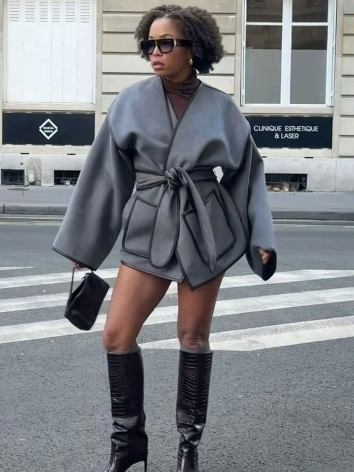 Lenore | Oversized V-Neck Coat with Waistband