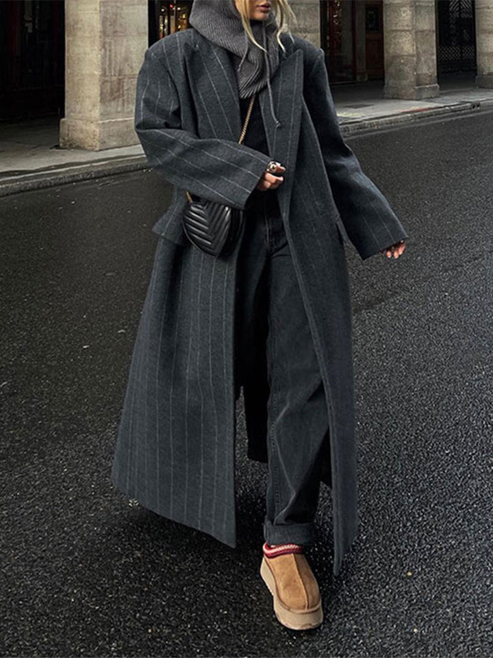 Darlene | Lapel-Detail Striped Long Jacket