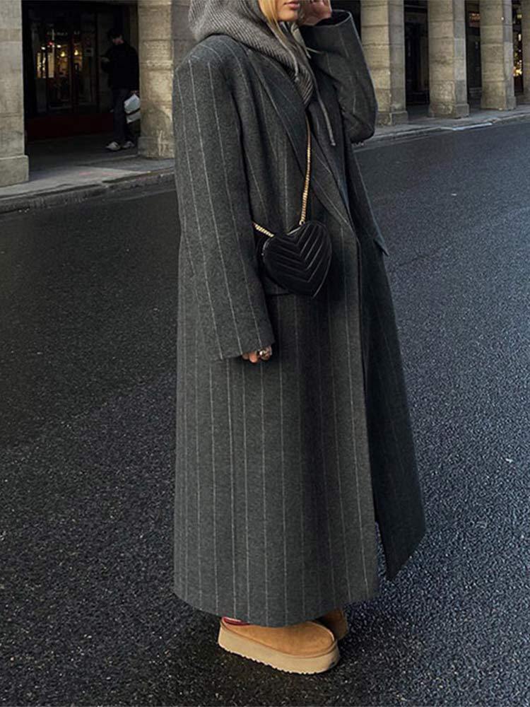 Darlene | Lapel-Detail Striped Long Jacket