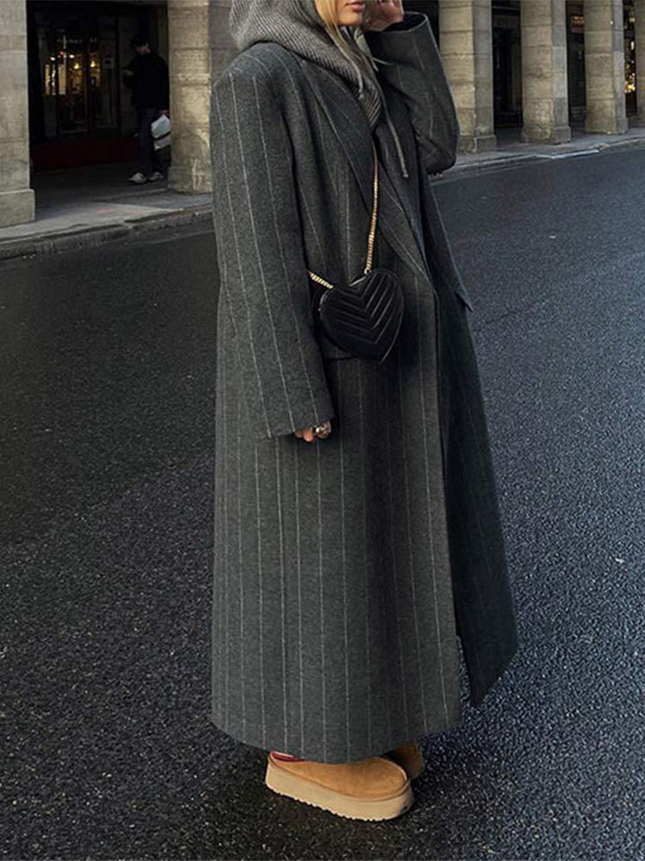 Darlene | Lapel-Detail Striped Long Jacket