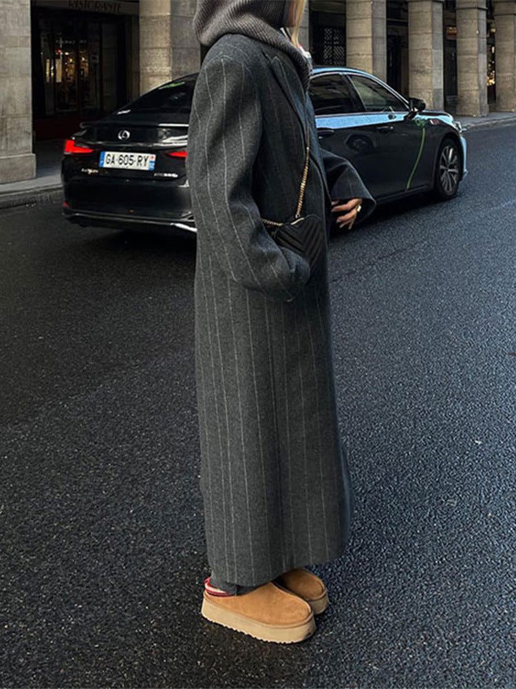 Darlene | Lapel-Detail Striped Long Jacket