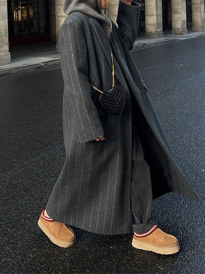 Darlene | Lapel-Detail Striped Long Jacket