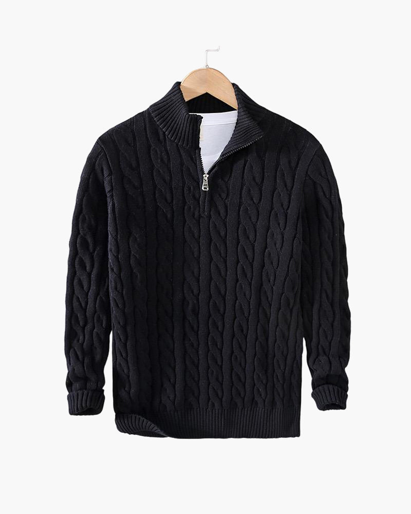 Men's Cable Knit Sweater Long Sleeve Collared Half-Zip Casual Layering